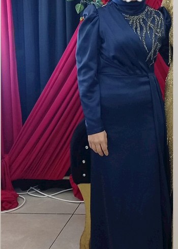 Abiye lacivert Uzun Kollu Abiye Elbise