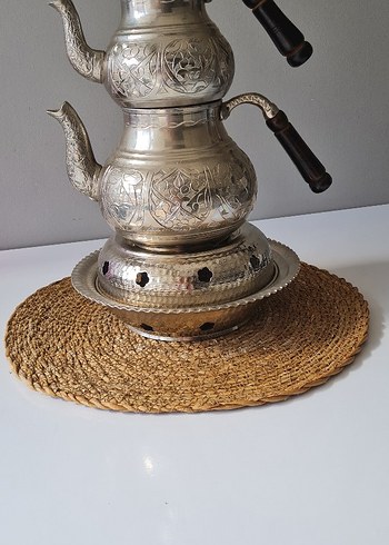 Ocaklı Bakır İşlemeli Çaydanlık Seti