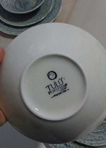  Beden Mavi ve Gri Desenli porselen yemek takimi