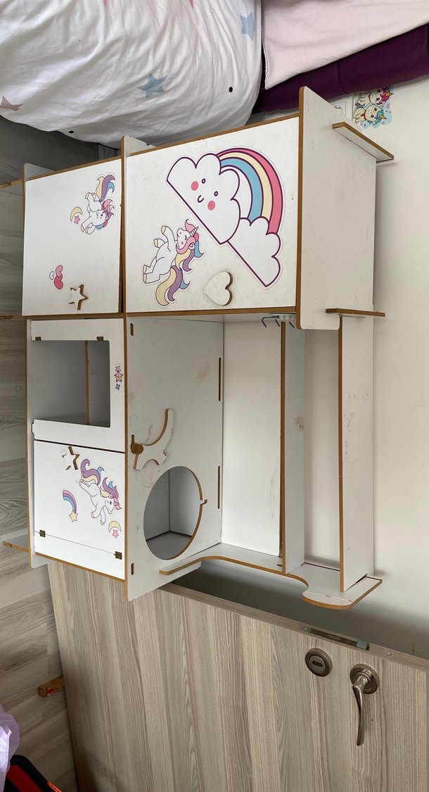 Beyaz Çocuk mutfak 
Dolabı Unicorn Motifli - Görsel 2