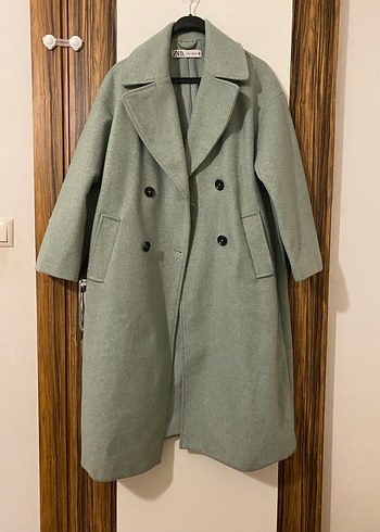 Zara Çift Düğmeli Uzun Yeşil Kaban - Görsel 4