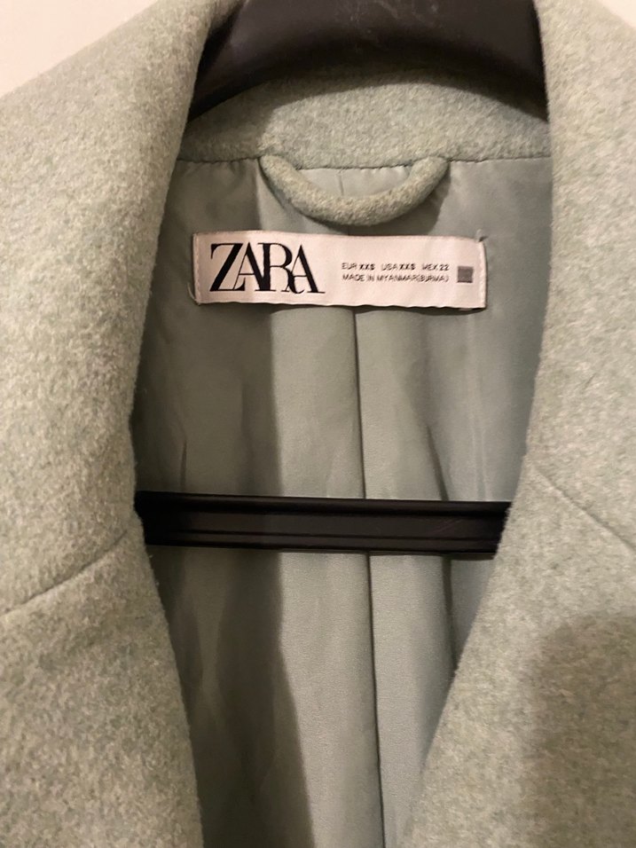 Zara Çift Düğmeli Uzun Yeşil Kaban - Görsel 5