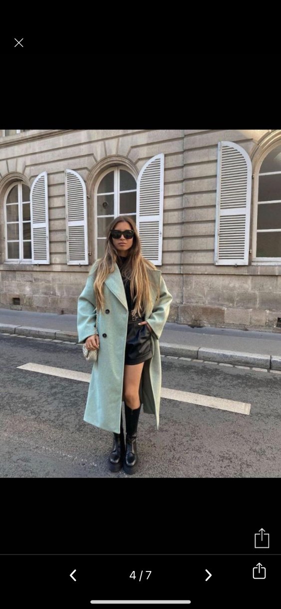 Zara Çift Düğmeli Uzun Yeşil Kaban - Görsel 3