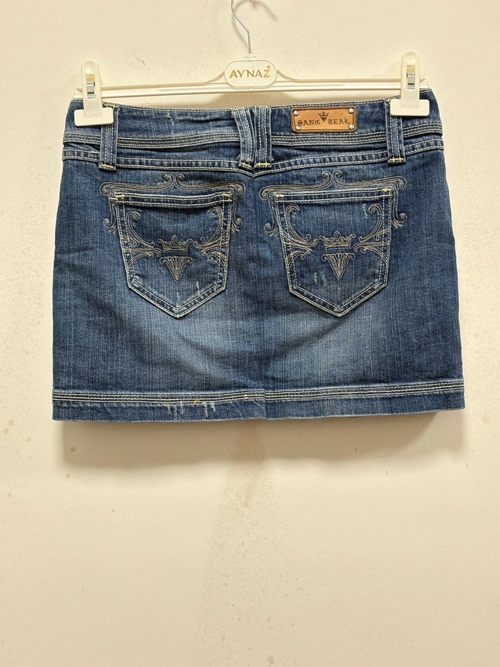 Vintage Kadın Mavi Denim Mini Etek - Görsel 2