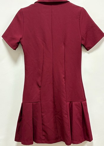 Bordo Düğmeli Kısa Kollu Midi Elbise - Görsel 2