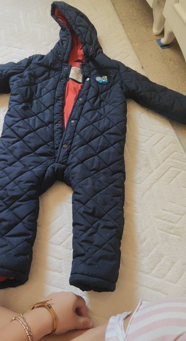 Erkek Bebek Mavi Kapüşonlu kar  Tulum - Görsel 3