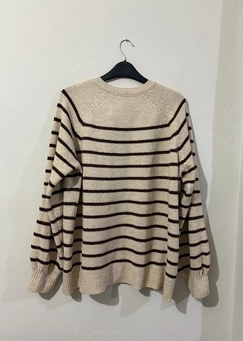 Bej Çizgili Örgü Kadın Kazak - Görsel 2