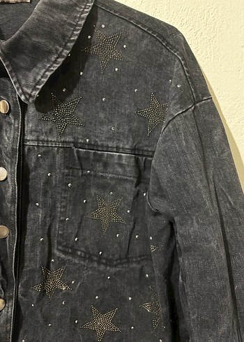 Düğmeli Siyah Mini Kot Ceket - Görsel 2