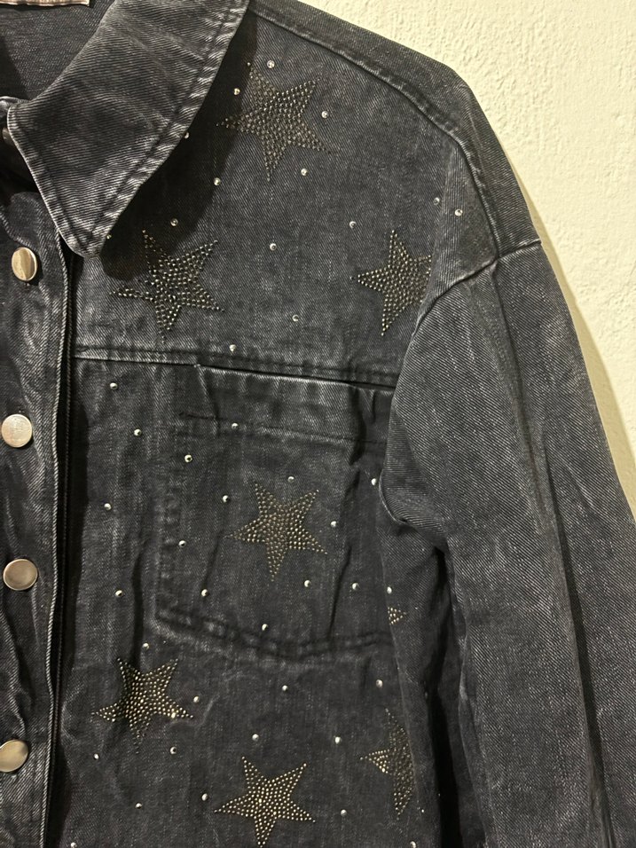 Düğmeli Siyah Mini Kot Ceket - Görsel 2