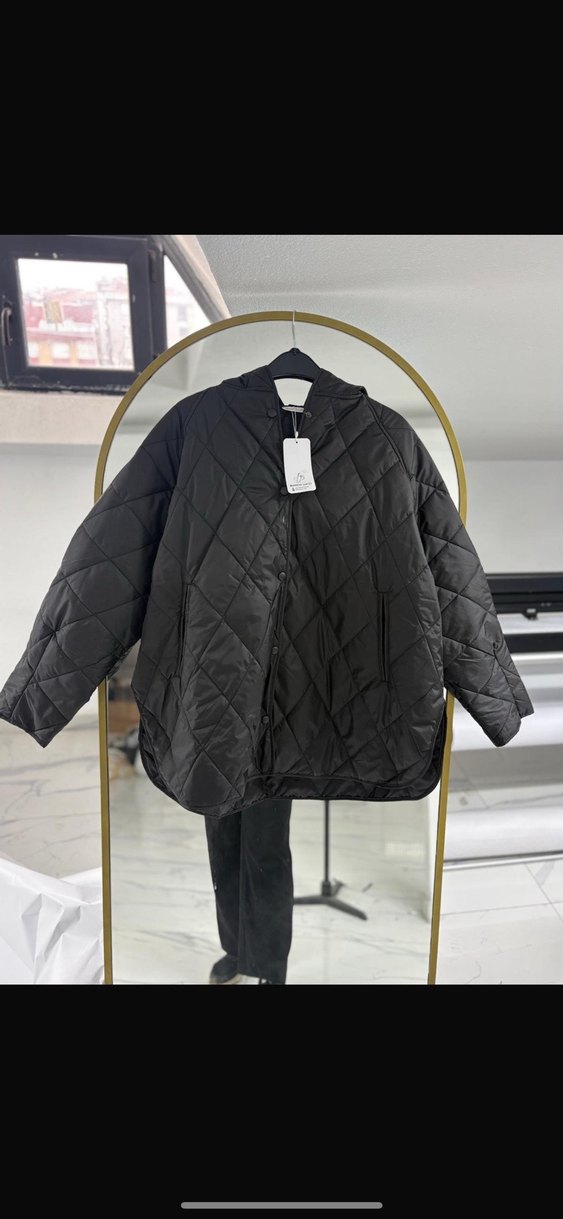 Düğmeli Kapüşonlu Koyu Mavi Kadın Ceket - Görsel 2