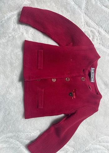 Kız Bebek Kırmızı Örgü Hırka ve Çizgili Takım - Görsel 2