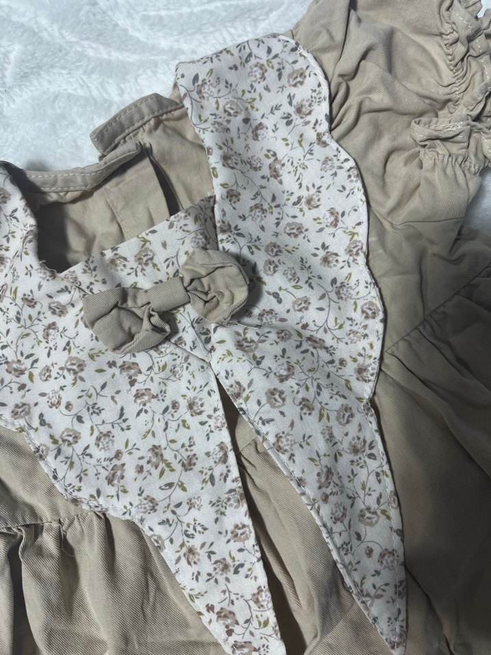 Bej Kız Çocuk Keten Elbise - Görsel 2