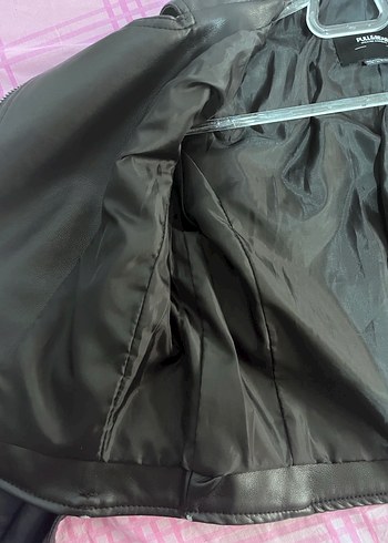 Pull and bear Kadın Siyah Deri Biker Ceket - Görsel 5