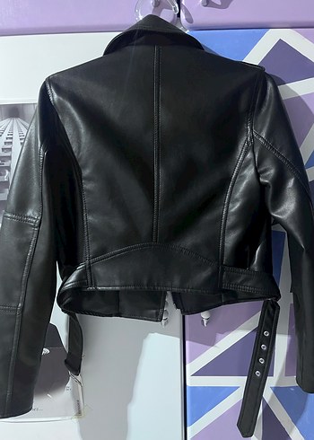 Pull and bear Kadın Siyah Deri Biker Ceket - Görsel 2