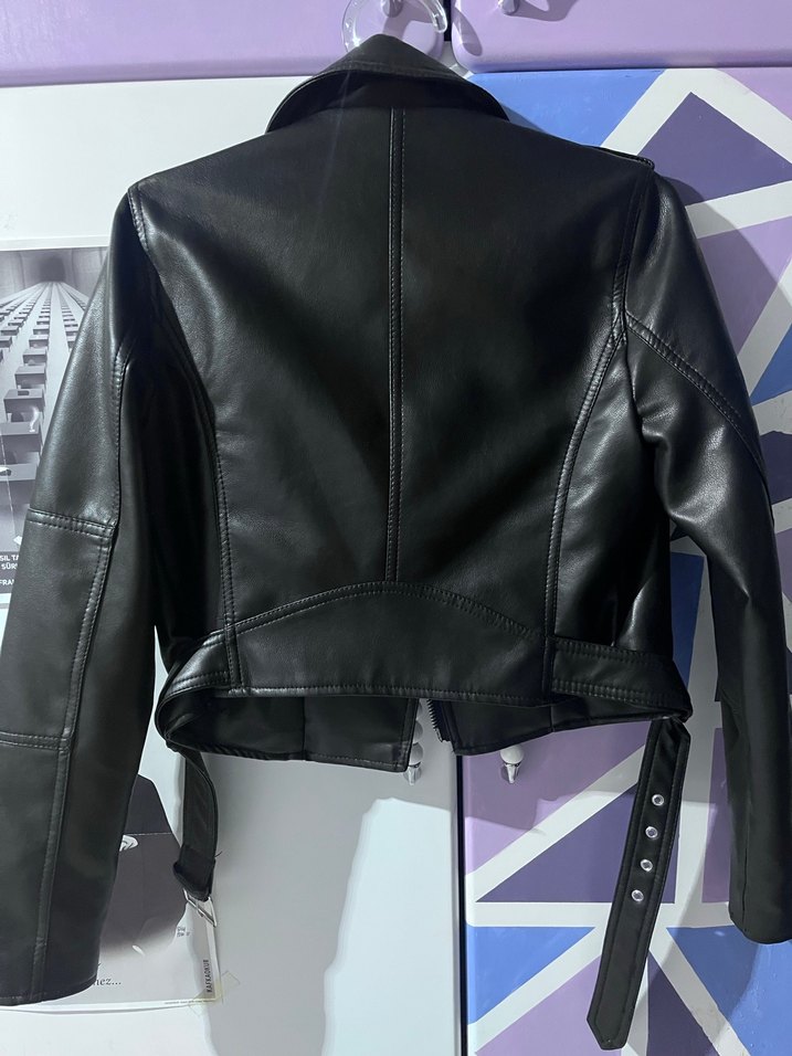 Pull and bear Kadın Siyah Deri Biker Ceket - Görsel 2