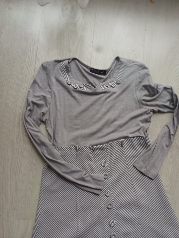 Gri Uzun Düğmeli Kadın Elbise - Görsel 3