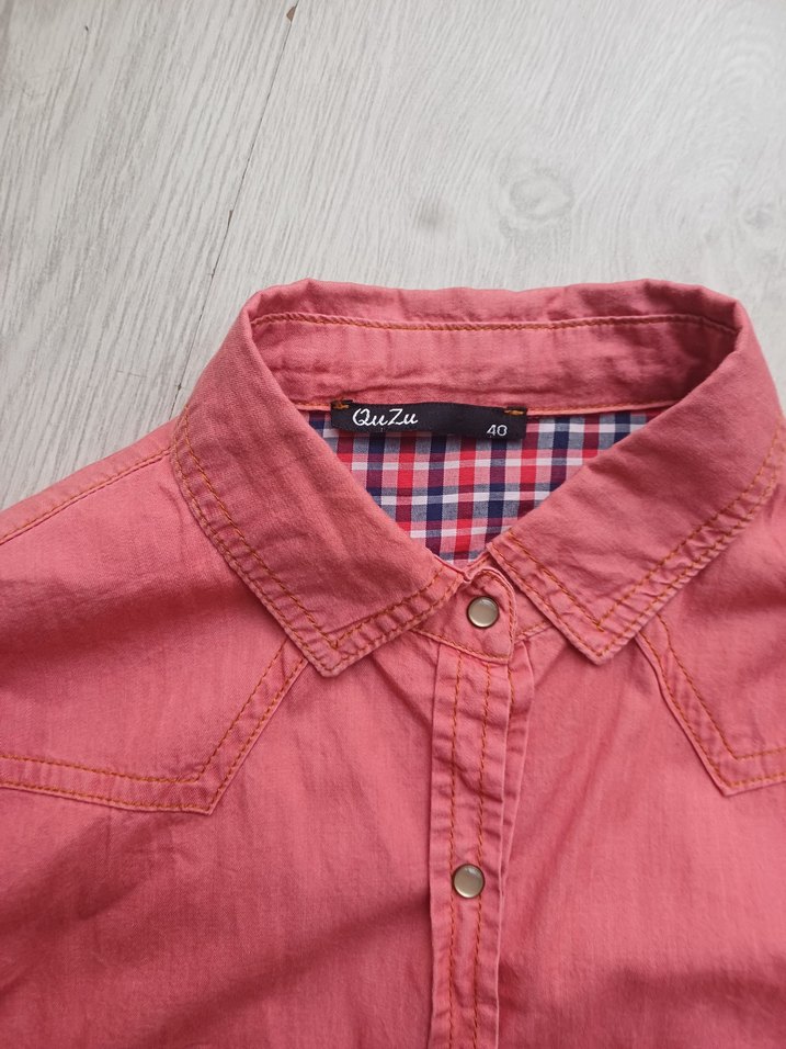 Pembe Düğmeli Kadın Keten Gömlek - Görsel 2