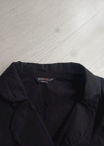 Düğmeli Siyah Keten Kadın Ceket - Görsel 4