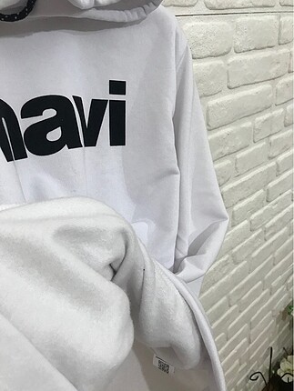 l Beden beyaz Renk Mavi Kapüşonlu Sweatshirt