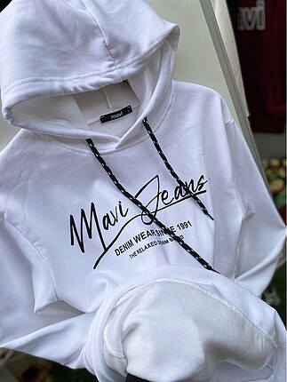 xxl Beden beyaz Renk Mavi Kapüşonlu Sweatshirt