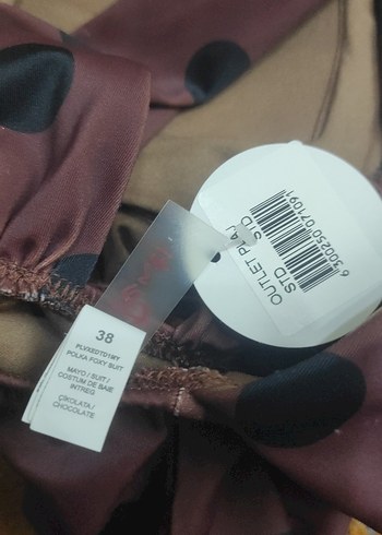38 Beden mor Renk Puantiye Desenli kahverengi Drapeli Kadın Mayo