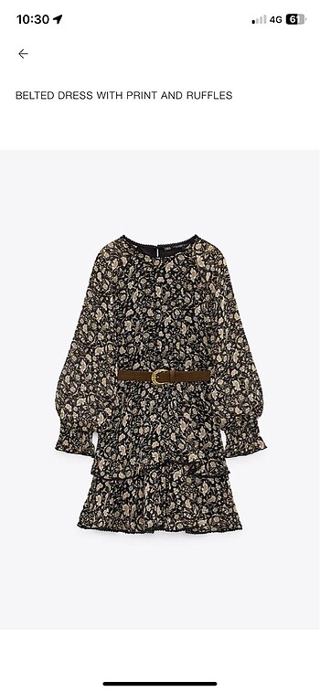 Zara marka kemerli çiçekli fırfırlı elbise