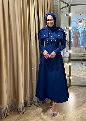 Laide Couture Lacivert Uzun Abiye Elbise