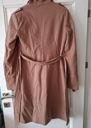 Bej Midi Boy Düğmeli Keten Hamile Kabanı - Görsel 5