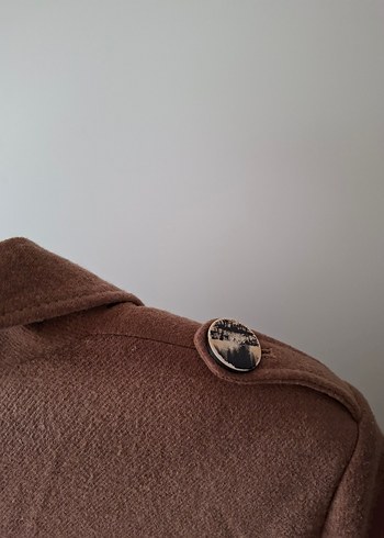 Bej Midi Boy Düğmeli Keten Hamile Kabanı - Görsel 4