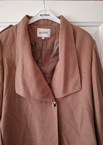 Bej Midi Boy Düğmeli Keten Hamile Kabanı - Görsel 3