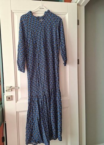 Mavi Bohem Uzun Piliseli Elbise - Görsel 3