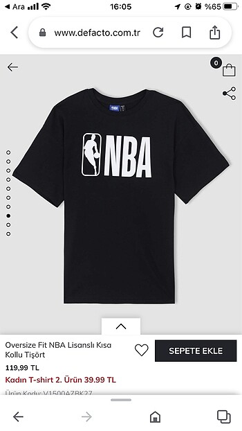 NBA lisanslı siyah tshirt