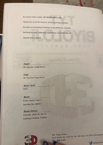  Beden TYT Biyoloji 3D Soru Bankası Kerim Korkmaz