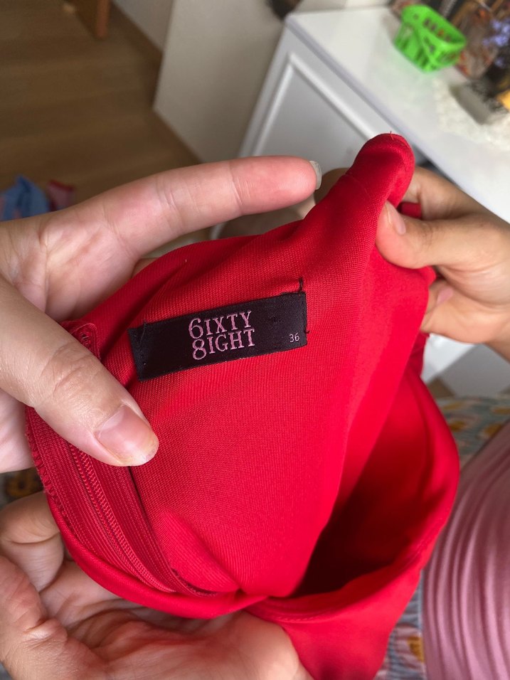 Kırmızı Volanlı Askılı kısa Elbise - Görsel 3