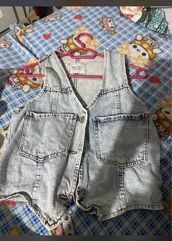 Gri Kolsuz Mini Denim Yelek