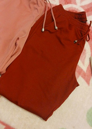 46 Beden Kadın Midi Boy Rahat Kesim bordo ve pembe Kumaş Pantolon