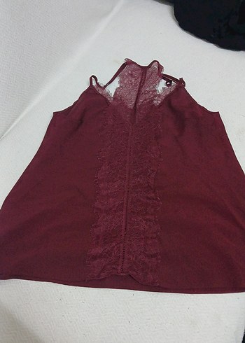 s Beden Bordo Dantelli Kadın Mini Pijama Takımı