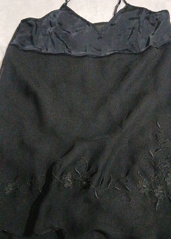 Siyah Nakışlı Straplez Midi Elbise - Görsel 3