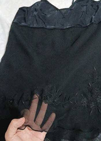 Siyah Nakışlı Straplez Midi Elbise - Görsel 2