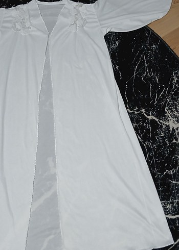 Kadın Uzun Beyaz sabahlık - Görsel 3