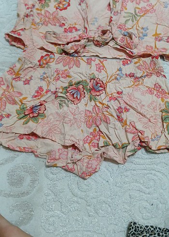 Pembe Çiçekli Bohem Kısa Kadın Takımı - Görsel 2