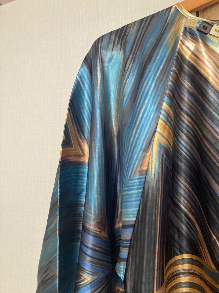 Mavi Saten Bohem Uzun Tunik - Görsel 4