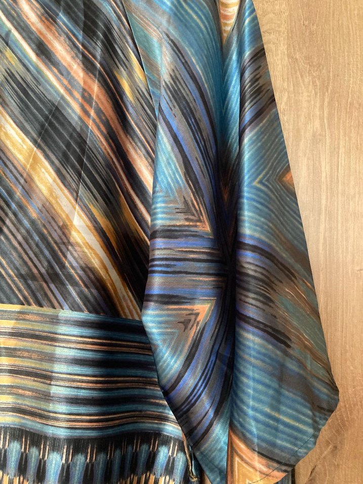 Mavi Saten Bohem Uzun Tunik - Görsel 3