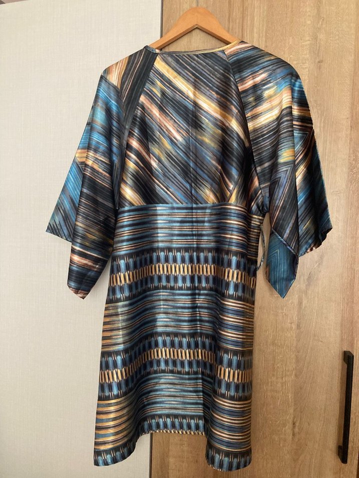 Mavi Saten Bohem Uzun Tunik - Görsel 2