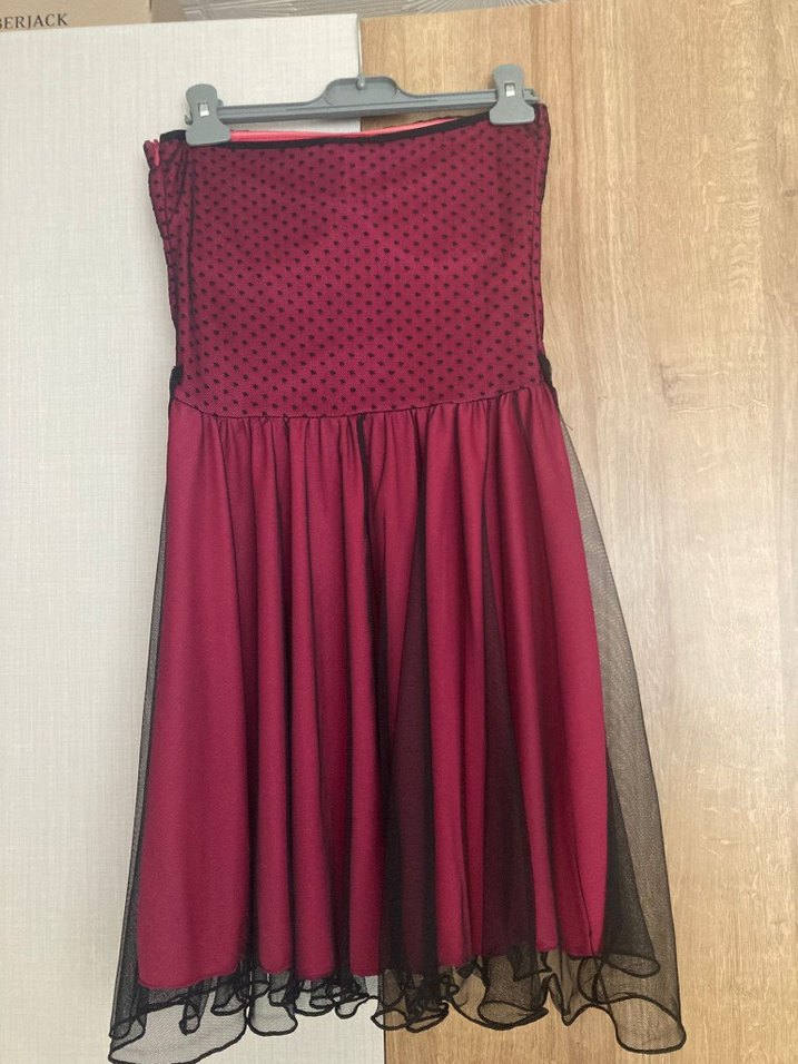 Bordo Straplez Vintage Elbise - Görsel 2