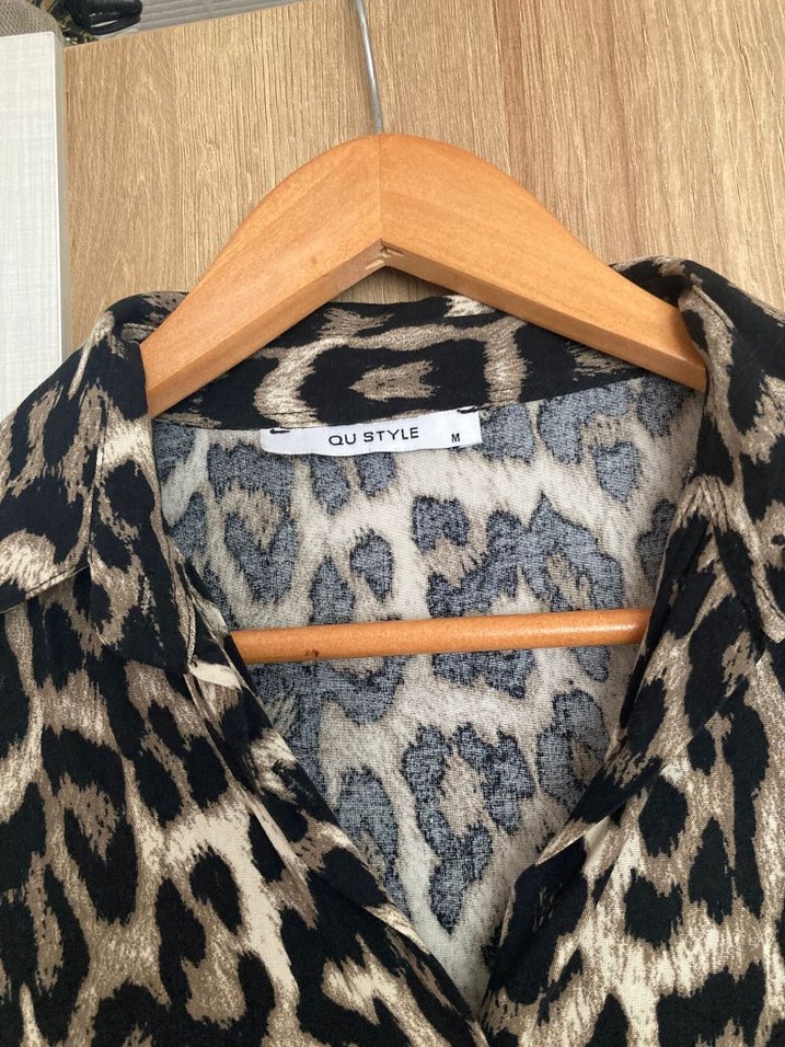 Leopar Desenli Kadın Salaş Gömlek - Görsel 3