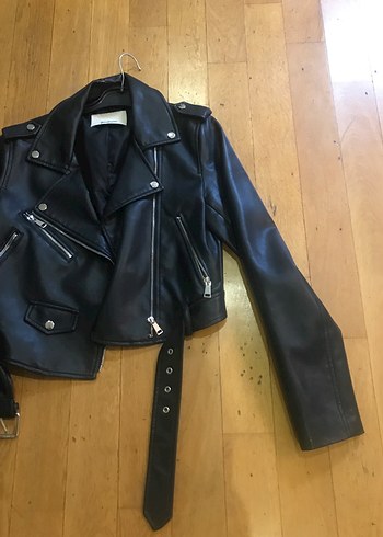 Kadın Siyah Deri Biker Ceket - Görsel 3