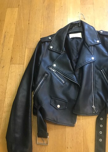 Kadın Siyah Deri Biker Ceket - Görsel 2