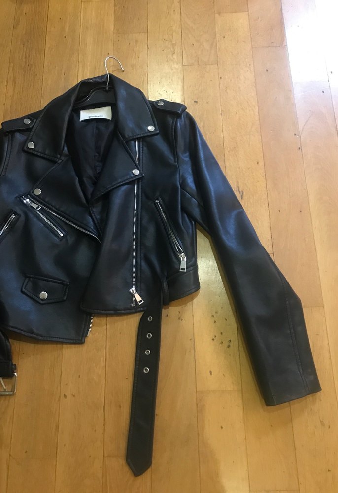 Kadın Siyah Deri Biker Ceket - Görsel 3