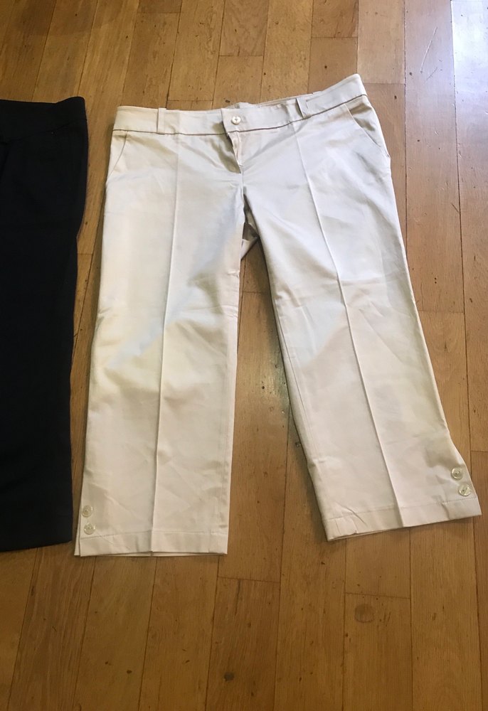 Kadın Beyaz Pamuklu Midi Kumaş Pantolon - Görsel 4